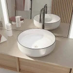 Aurlane Round Ceramic Basin White Black Rim 42cm