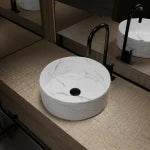 Aurlane Effect Marble Round Ceramic Basin Matt White 36cm