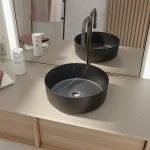 Aurlane Marble Look Round Ceramic Basin Matt Black 36cm