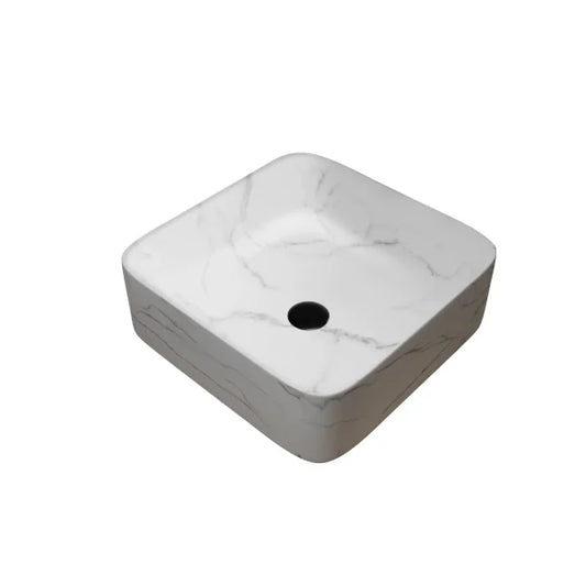 Aurlane Effect Marble Square Ceramic Basin Matt White 38cm