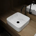Aurlane Effect Marble Square Ceramic Basin Matt White 38cm