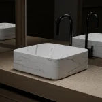Aurlane Effect Marble Square Ceramic Basin Matt White 38cm