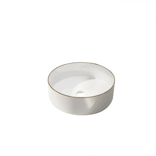 Aurlane Round Ceramic Basin Gloss White Rose Gold 36cm