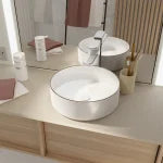 Aurlane Round Ceramic Basin Gloss White Rose Gold 36cm