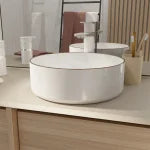 Aurlane Round Ceramic Basin Gloss White Rose Gold 36cm