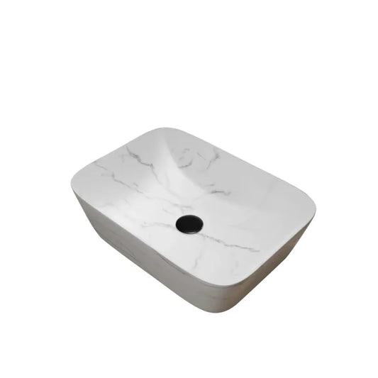 Aurlane WHITE MARBLE Rectangular Ceramic Basin Matt White 46cm